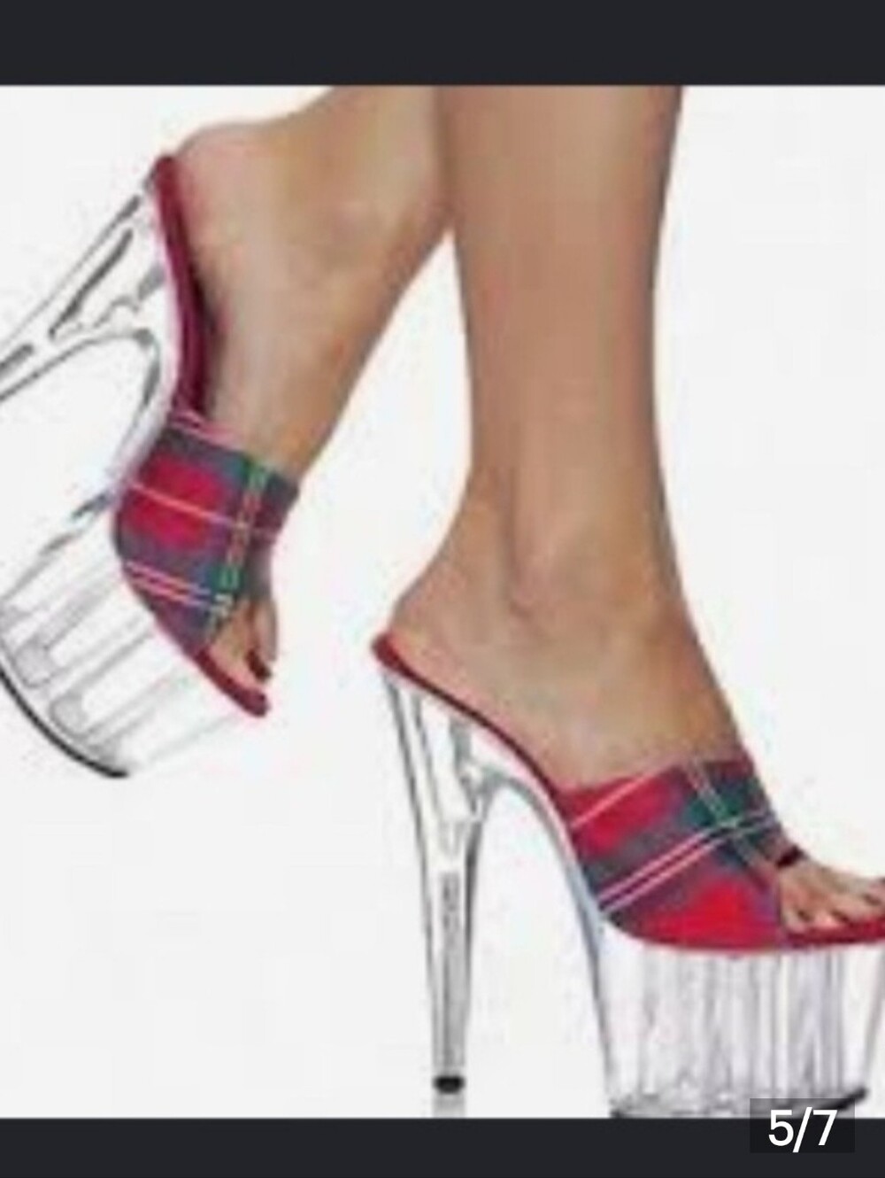 Forplay Red Plaid Platform Mule Heels Dancing Heels